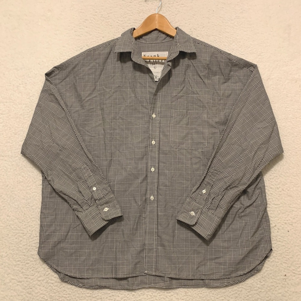 Frank & Eileen Oona Shirt Large Micro Check Italian Cotton Oversized Black White